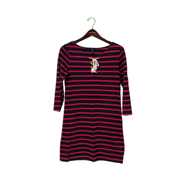 Gap, Red and Navy Long Sleeve Dress, Tie Front, Size XS, KB291 - Picture 1 of 3
